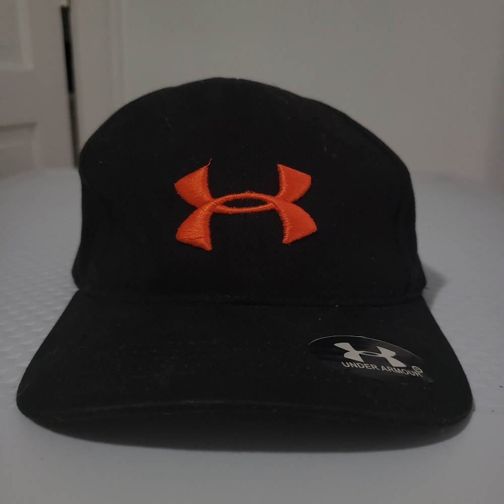 Under Armour Black Hat with Vibrant Orange Logo